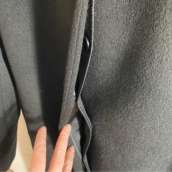 Cole Haan Wool Black Trench Dress Coat Sz 6 Black Jacket Women’s Furry - Picture 6 of 11